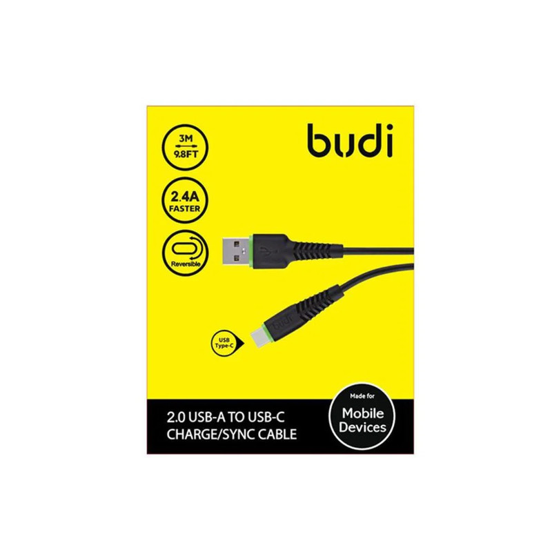 Budi 2.0 USB-A to USB-C Fast Charging Cable - 1m - كابل